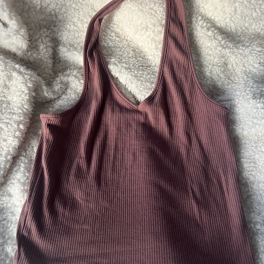American Eagle Outfitters Ribbed Halter Tank Top - Dusty Rose